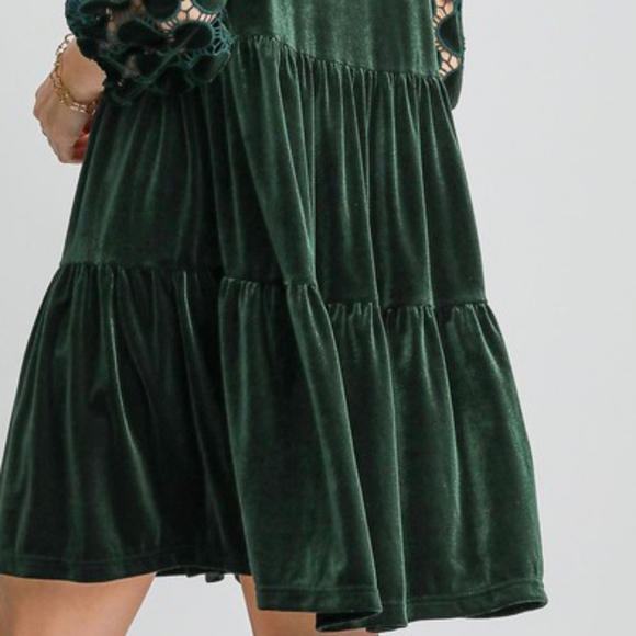 Umgee Lace Velvet Sheer Polka-dot Boho Babydoll Ruffle Long Sleeve Mini Dress - Picture 11 of 14